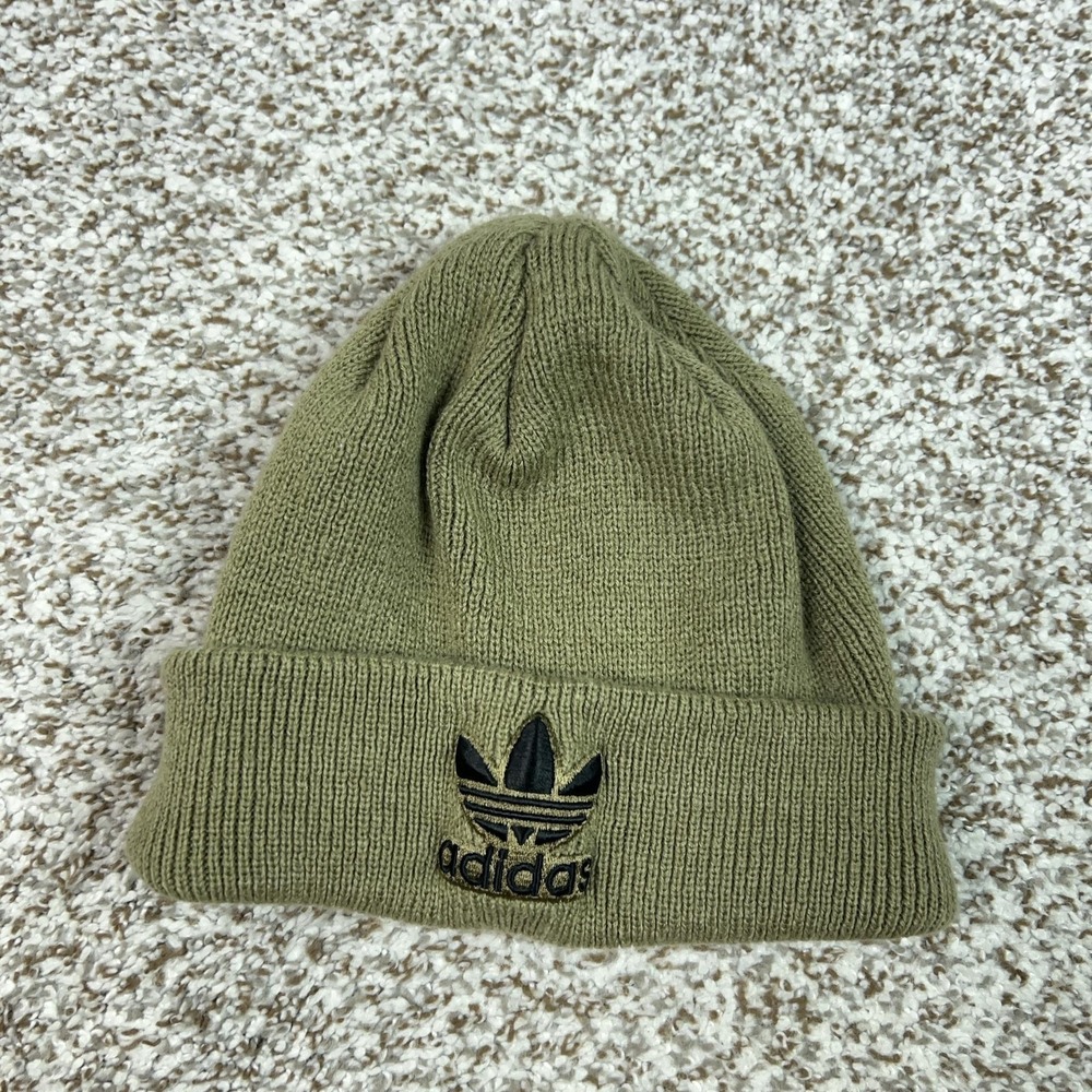 Adidas‎ Mens Hat Beanie Knit Green Cuffed Trefoil Logo One Size Winter Casual
